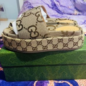 Gucci Angelina Maxi GG Platform Slide Sandals- Size 39
